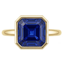 Solitaire Ring 1.50 Carats Bezel Set Asscher Sapphire Yellow Gold 14K