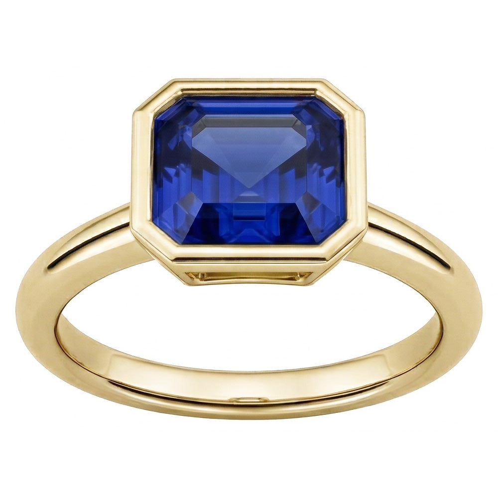 Solitaire Ring 1.50 Carats Bezel Set Asscher Sapphire Yellow Gold 14K