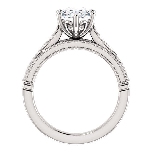 Solitaire Ring 4 Carats Oval Vintage Style Genuine Milgrain Jewelry