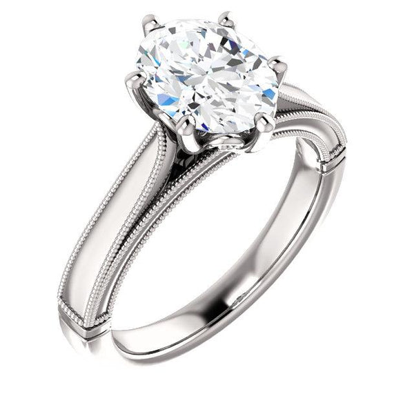Solitaire Ring 4 Carats Oval Vintage Style Genuine Milgrain Jewelry