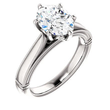 Solitaire Ring 4 Carats Oval Vintage Style Genuine Milgrain Jewelry