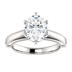 Solitaire Ring 4 Carats Oval Vintage Style Genuine Milgrain Jewelry