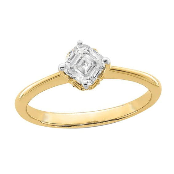Solitaire Ring Asscher Natural Diamond Two Tone 2 Carats Gold