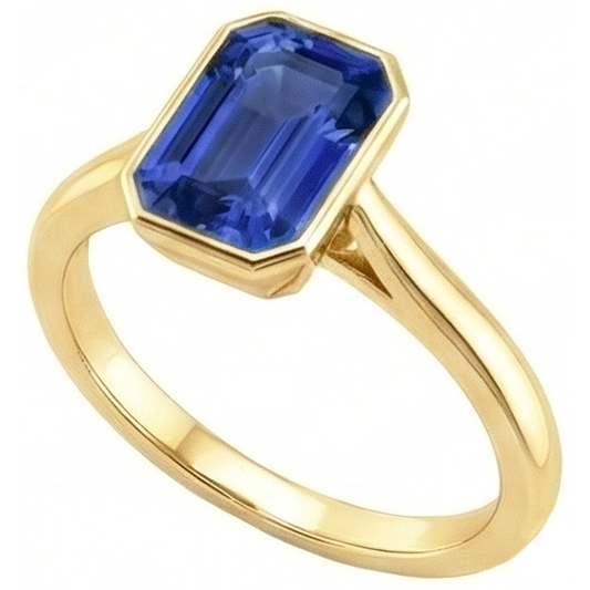 Solitaire Ring Bezel Set Emerald Sri Lankan Sapphire 3 Carats