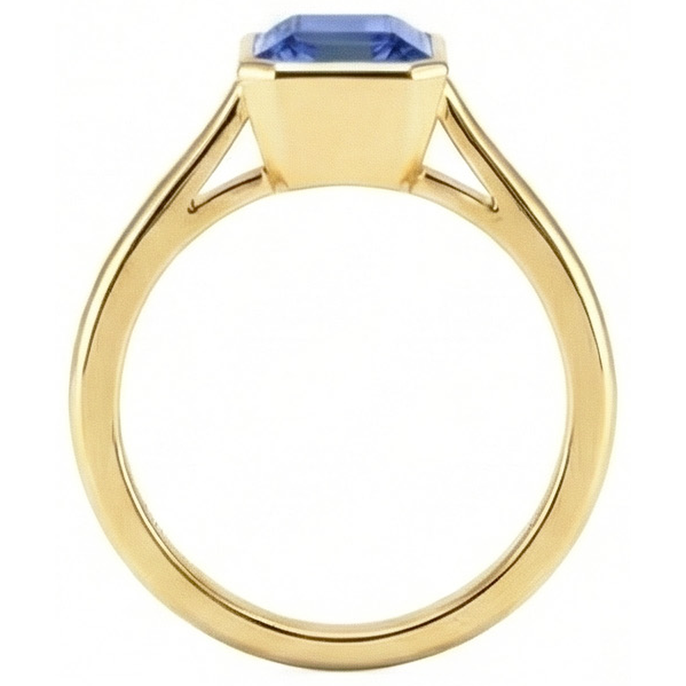 Solitaire Ring Bezel Set Emerald Sri Lankan Sapphire 3 Carats