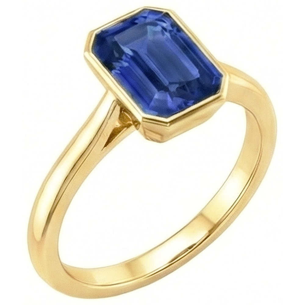 Solitaire Ring Bezel Set Emerald Sri Lankan Sapphire 3 Carats