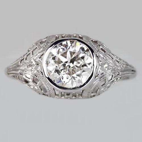 Solitaire Ring Bezel Set Old Cut Round Real Diamond Vintage Style 2 Carats