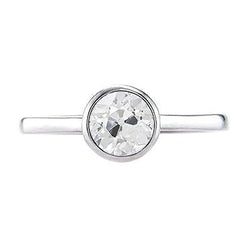 Solitaire Ring Bezel Set Round Real Old Miner Diamond 1 Carat White Gold