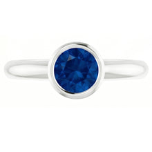 Solitaire Ring Blue Sapphire 0.75 Carats Bezel Setting White Gold 14K