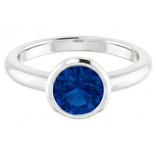 Solitaire Ring Blue Sapphire 0.75 Carats Bezel Setting White Gold 14K