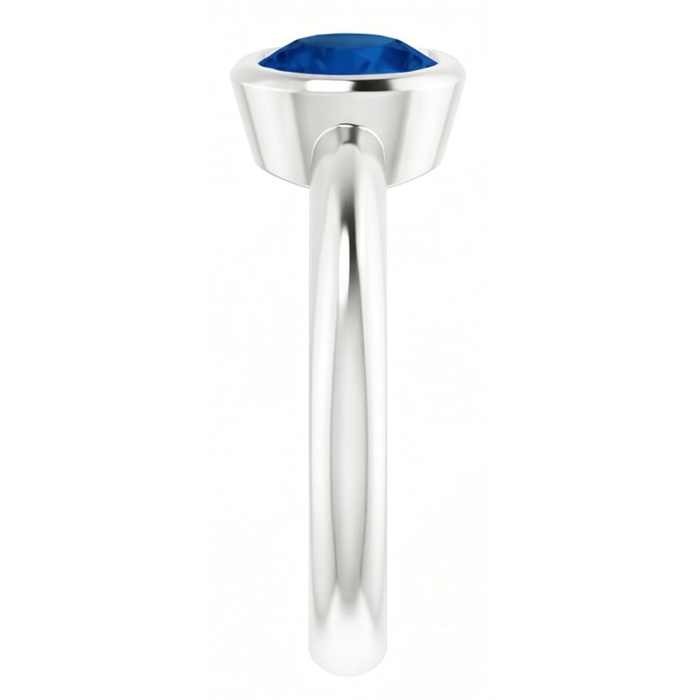 Solitaire Ring Blue Sapphire 0.75 Carats Bezel Setting White Gold 14K