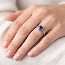 Solitaire Ring Blue Sapphire 0.75 Carats Bezel Setting White Gold 14K