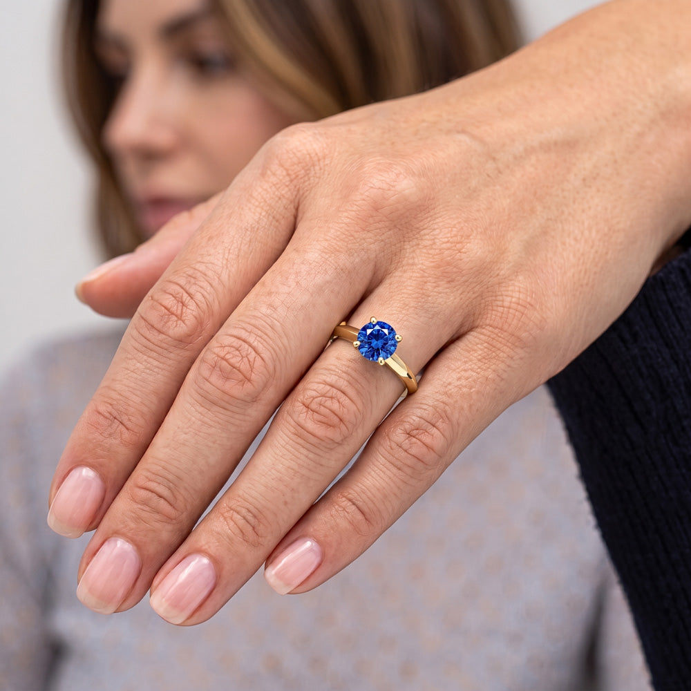 Solitaire Ring Blue Sapphire 1.25 Carats Yellow Gold 14K Jewellery