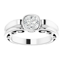 Solitaire Ring Cushion Old Cut Real Diamond Bezel Set Filigree 2.15 Carats
