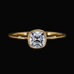 Solitaire Ring Cushion Old European Real Diamond Bezel Set 2 Carats