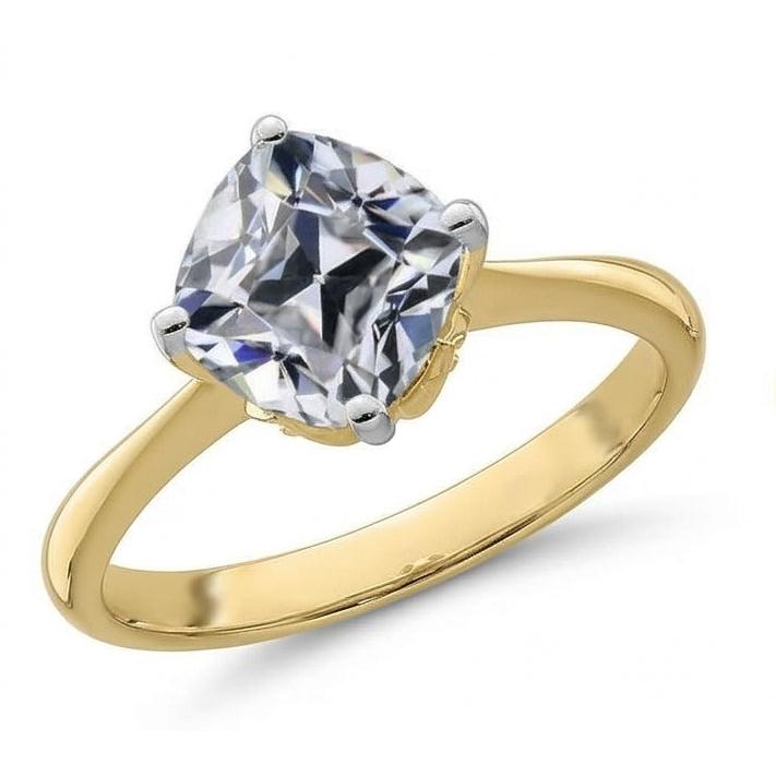 Solitaire Ring Cushion Old Mine Cut Natural Earth Mined Diamond 5 Carats Two Tone