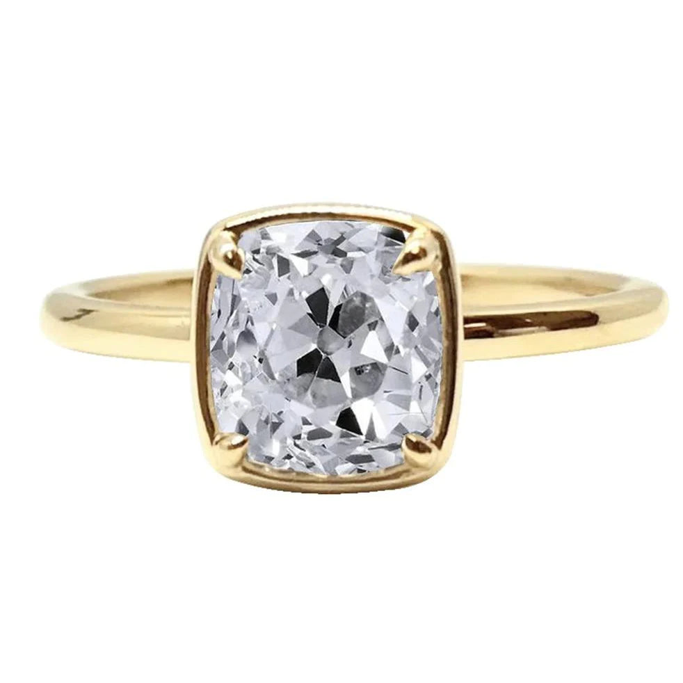 Solitaire Ring Cushion Old Miner Natural Diamond Prong Set 2.25 Carats