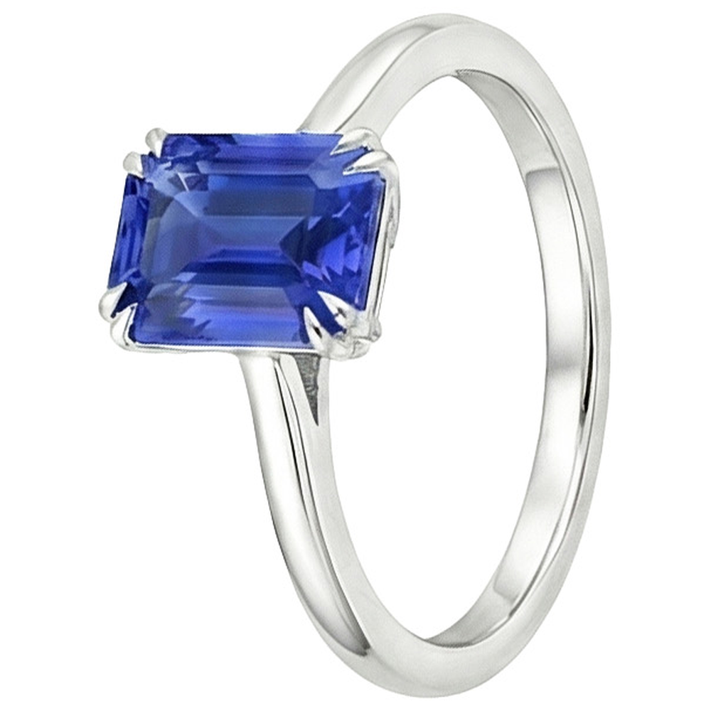 Solitaire Ring Emerald Blue Sapphire 3 Carats White Gold 14K