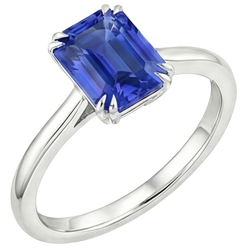 Solitaire Ring Emerald Blue Sapphire 3 Carats White Gold 14K