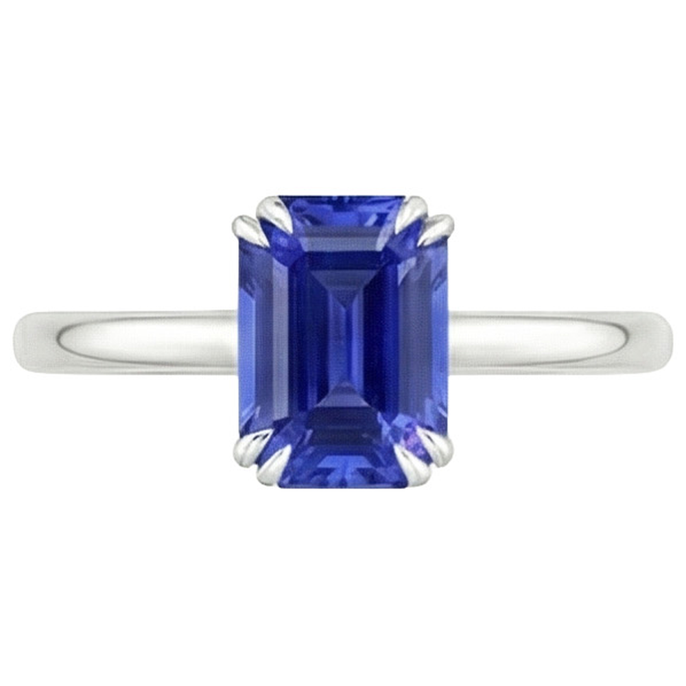 Solitaire Ring Emerald Blue Sapphire 3 Carats White Gold 14K
