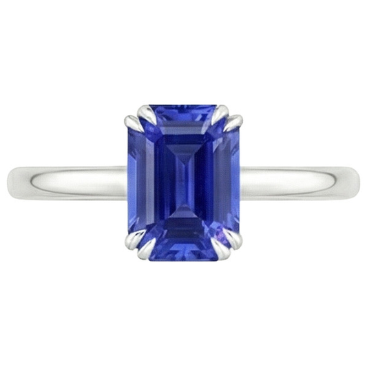 Solitaire Ring Emerald Blue Sapphire 3 Carats White Gold 14K