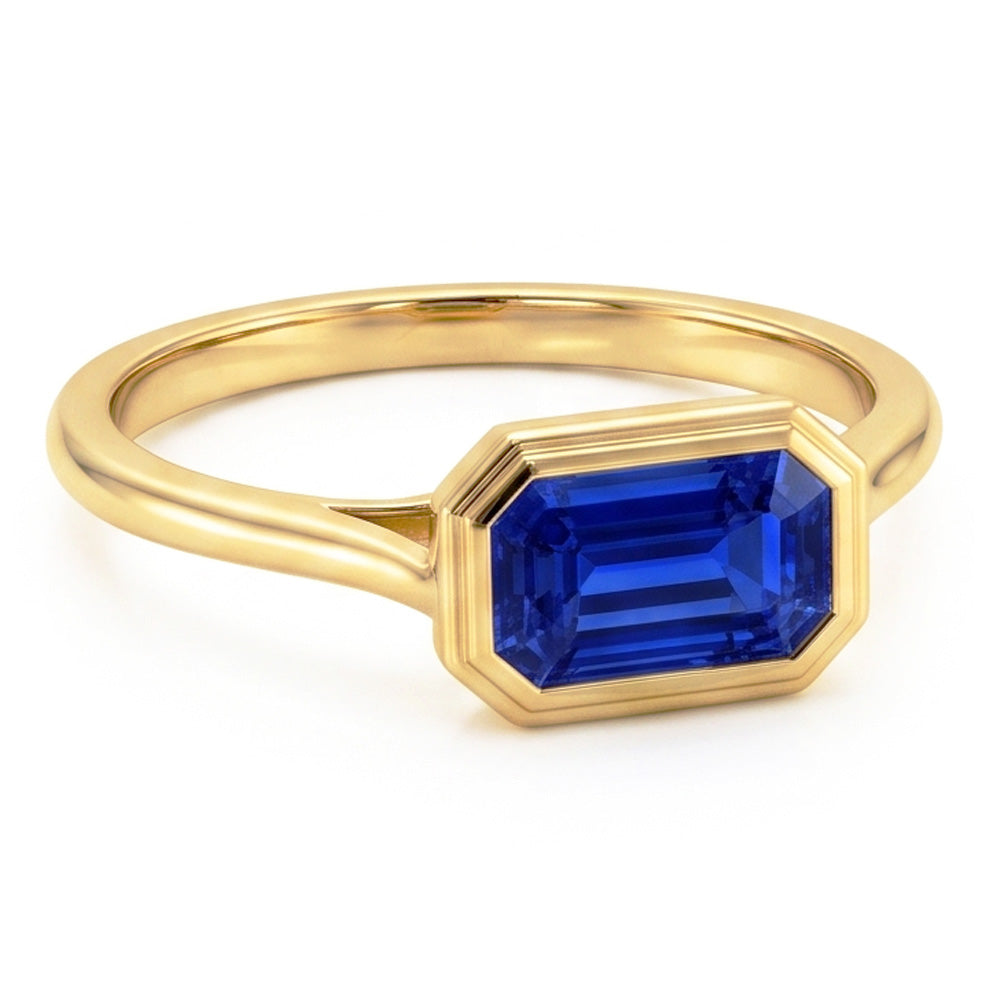 Solitaire Ring Emerald Blue Sapphire Bezel Set 1.50 Carats Gold 14K