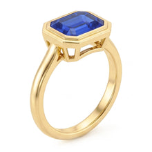 Solitaire Ring Emerald Blue Sapphire Bezel Set 1.50 Carats Gold 14K