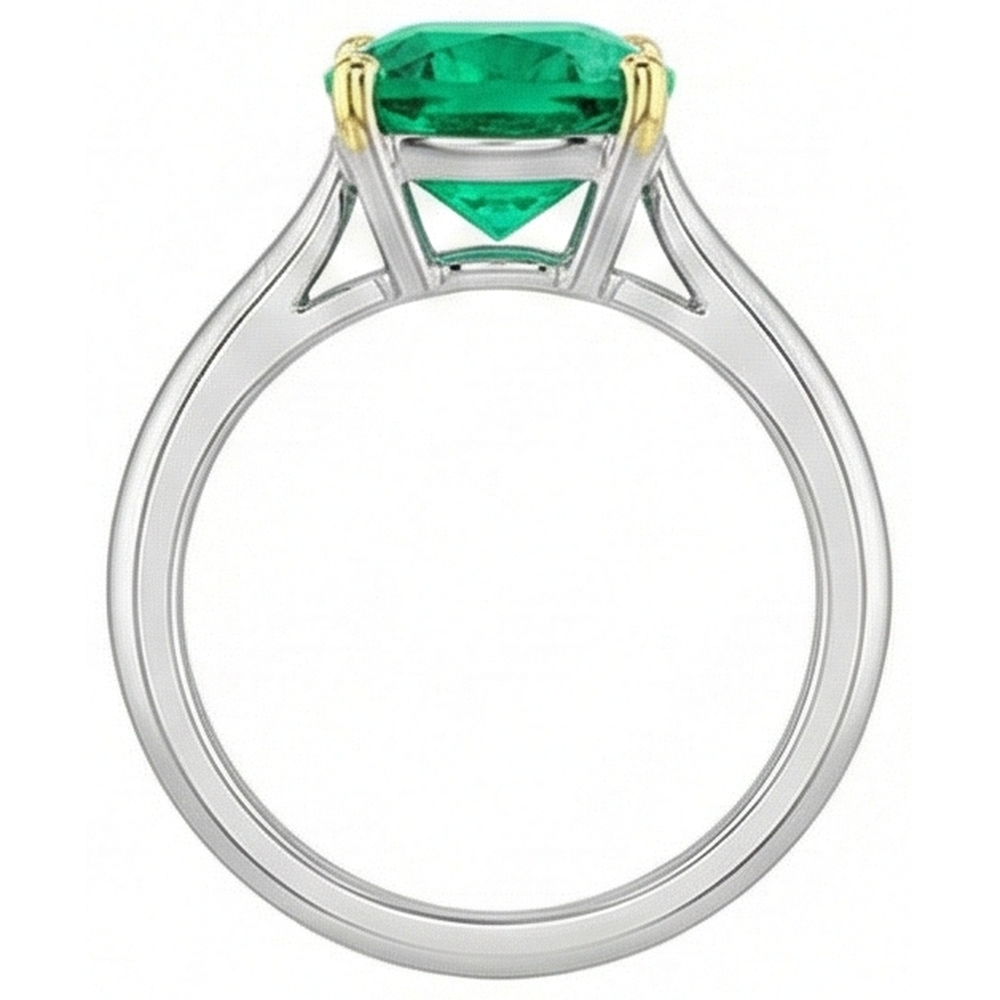 Earth-Mined Fine Emerald Colored Stone Ring 3.50 ct 14K Two Tone Gold – back view