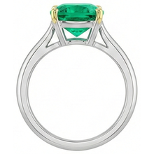 Earth-Mined Fine Emerald Colored Stone Ring 3.50 ct 14K Two Tone Gold – back view