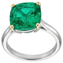 Earth-Mined Fine Emerald Colored Stone Ring 3.50 ct 14K Two Tone Gold – profile view