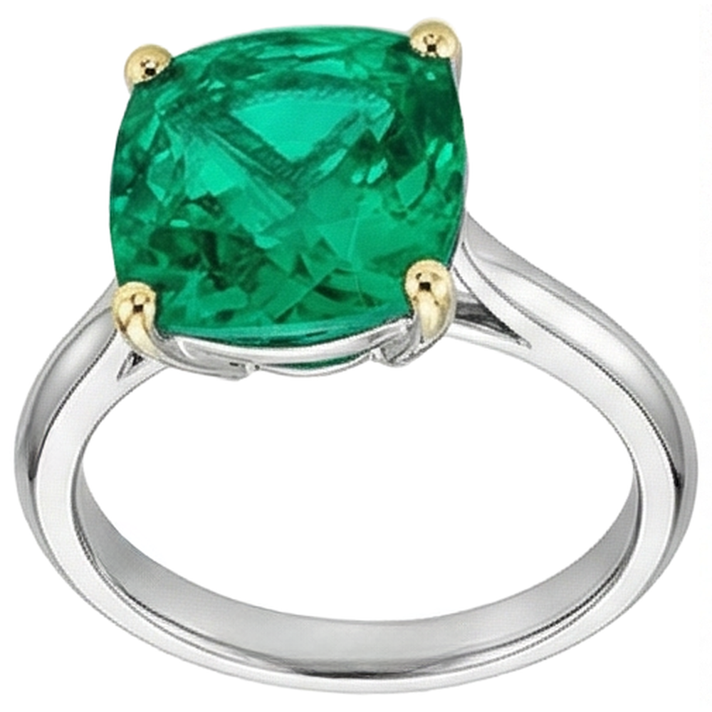 Earth-Mined Fine Emerald Colored Stone Ring 3.50 ct 14K Two Tone Gold – profile view