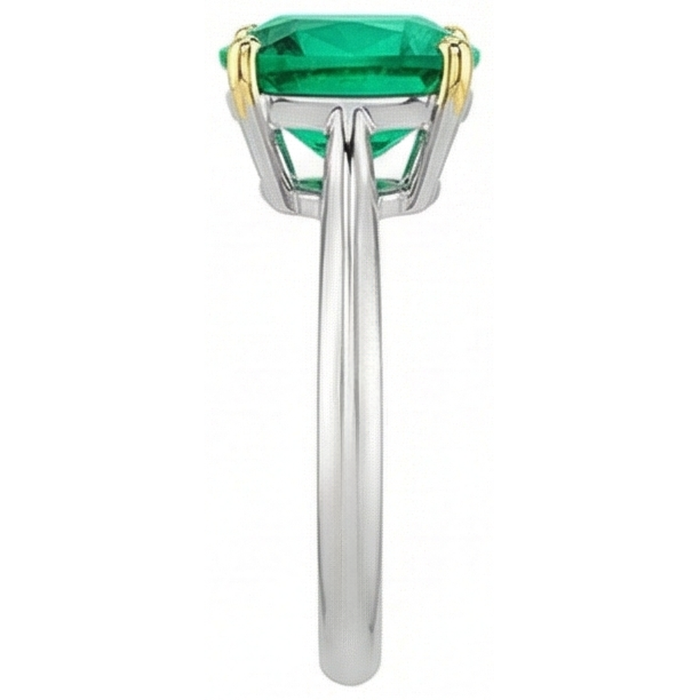 Fine Emerald Cushion Cut Colored Stone Ring in 14K Two Tone Gold – top view