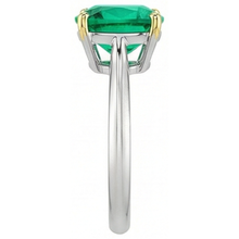 Fine Emerald Cushion Cut Colored Stone Ring in 14K Two Tone Gold – top view