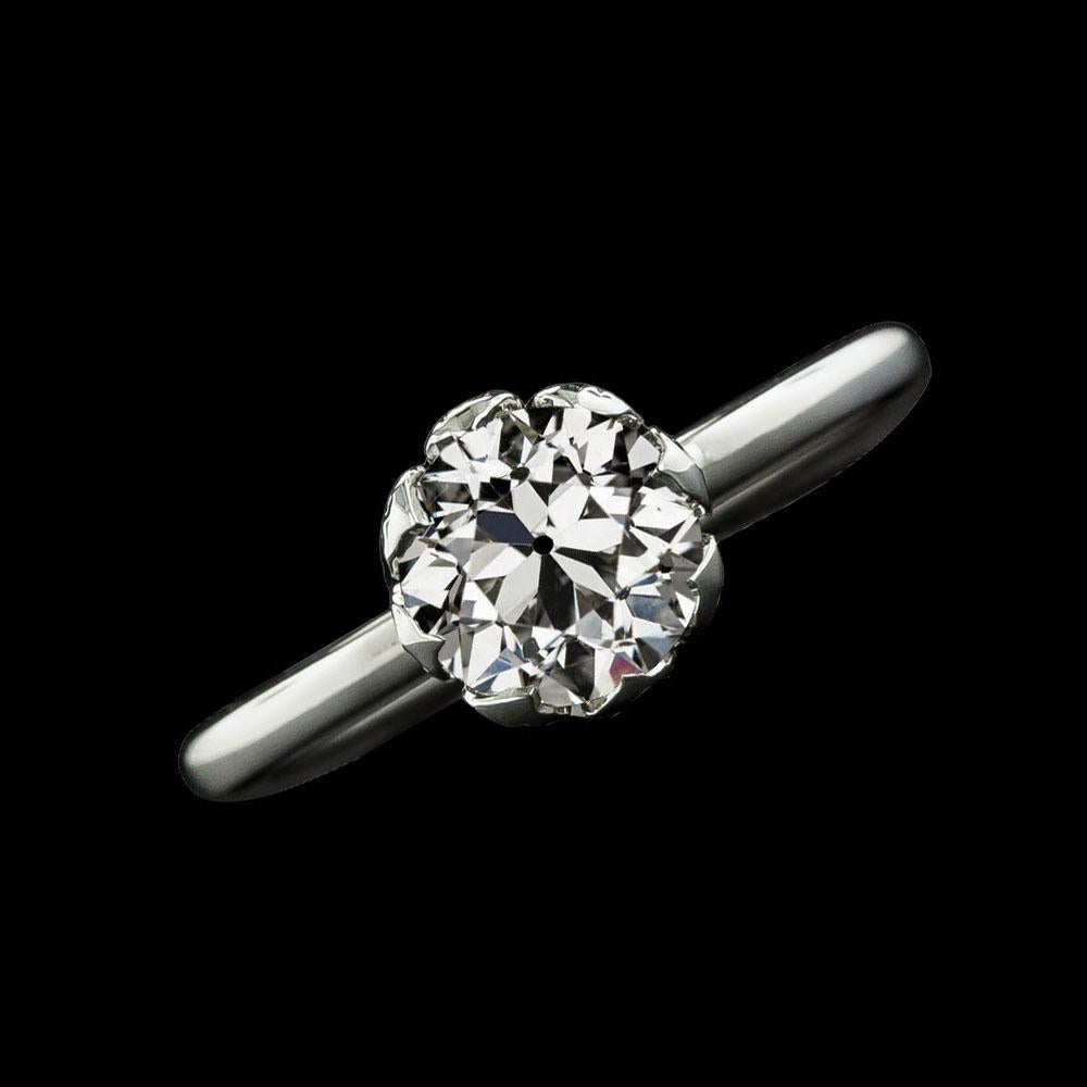 Solitaire Ring Genuine Round Old Miner Diamond 2 Carats White Gold 14K