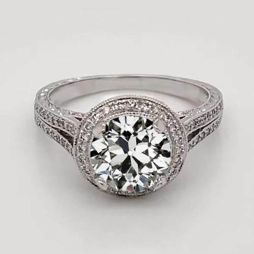Solitaire Ring Genuine Round Old Miner Diamond White Gold 2 Carats Jewelry