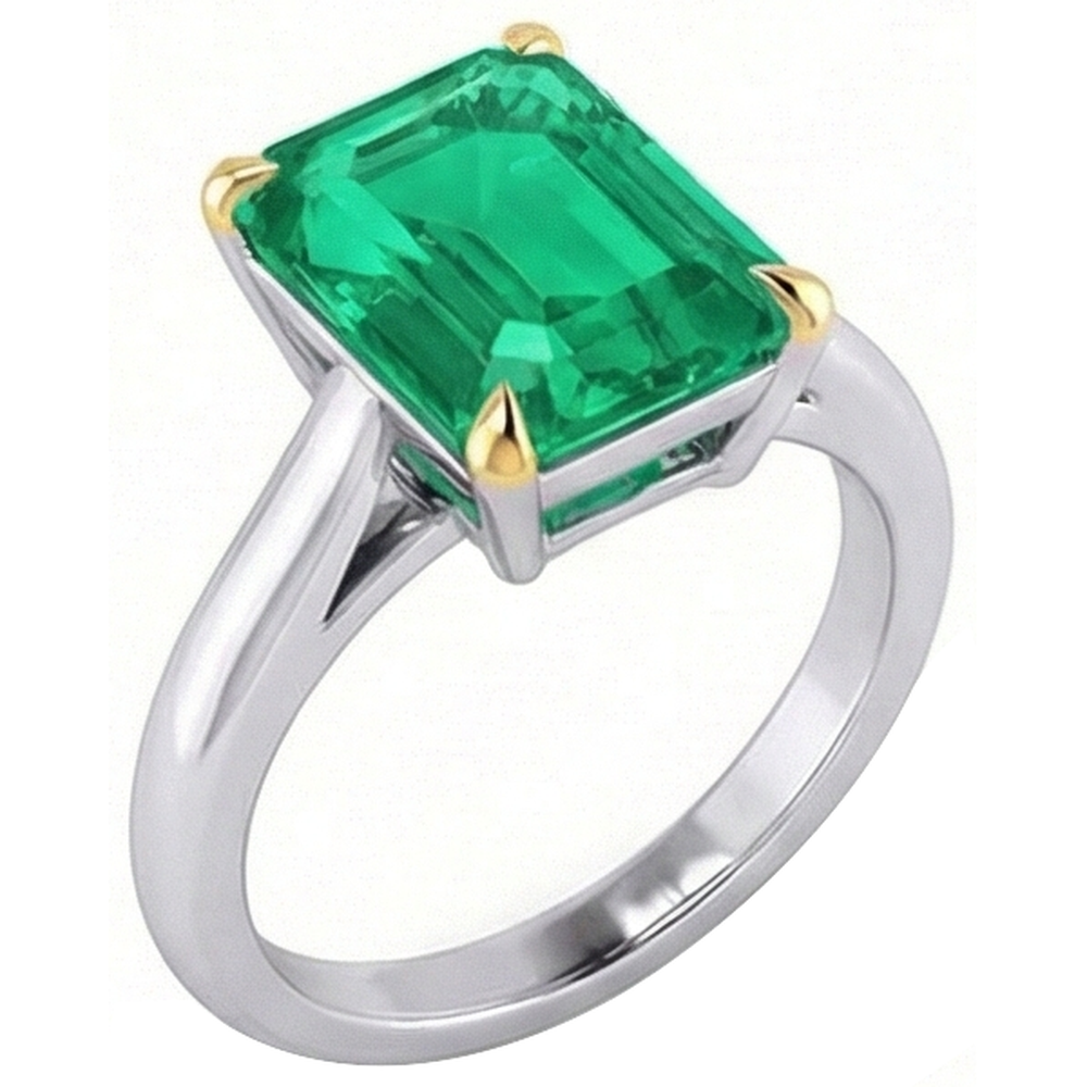 Natural Fine Emerald Colored Stone Ring 4 ct 14 Karat Two Tone Gold – side view