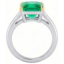 Step Cut Fine Emerald ring in 14 Karat Two Tone Gold – profile view