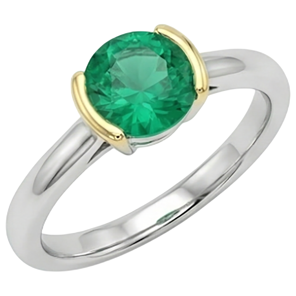 Colored Stone Ring Two-Tone 14K Gold with Emerald – angle view