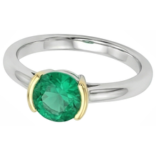 Round Cut Emerald ring in Two-Tone 14K Gold – profile view