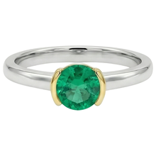 Emerald Round Cut Colored Stone Ring in Two-Tone 14K Gold – front view