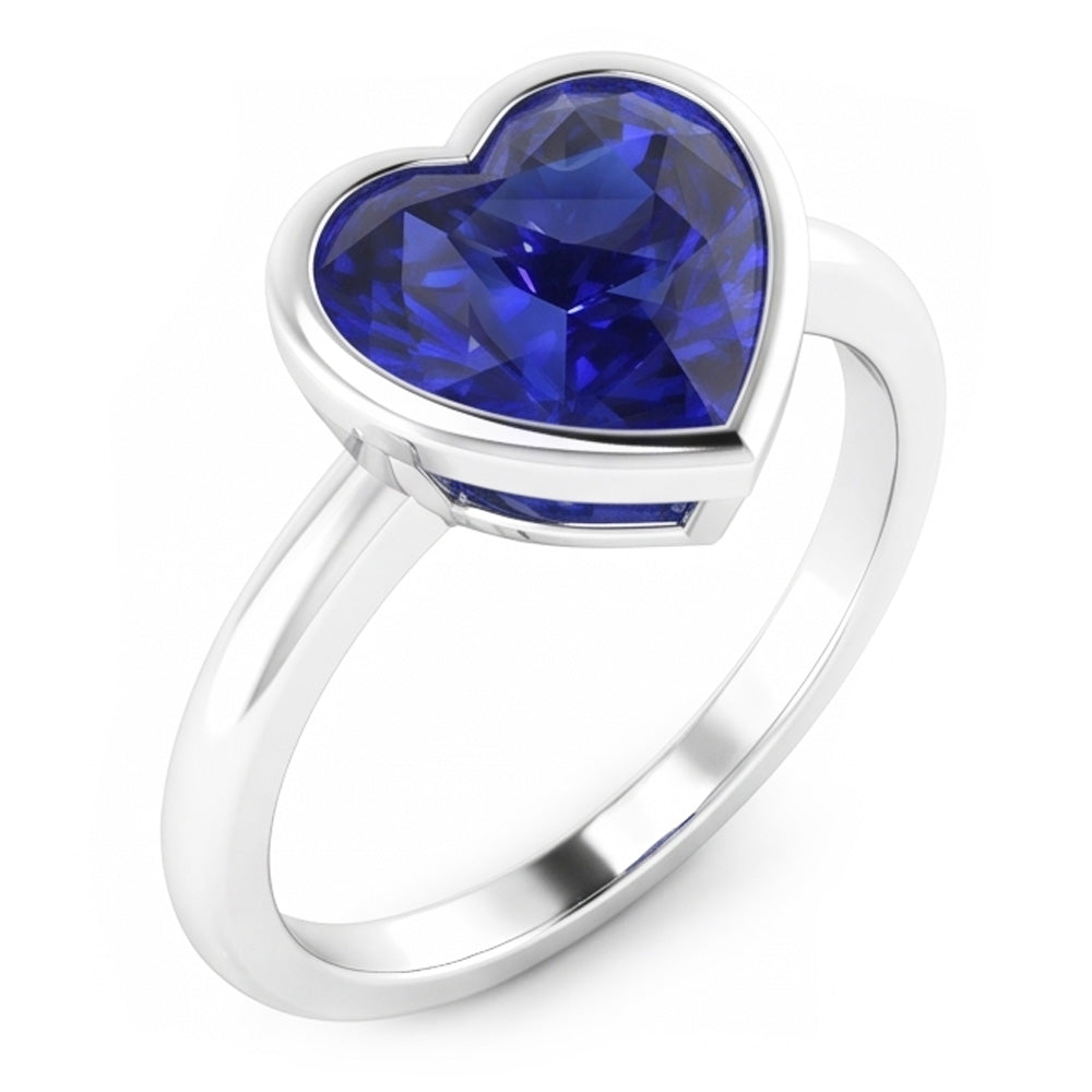 Solitaire Ring Heart Bezel Set Sri Lankan Sapphire 2 Carats Gold