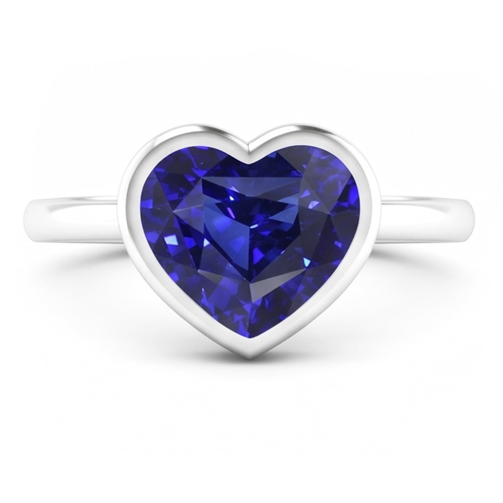 Solitaire Ring Heart Bezel Set Sri Lankan Sapphire 2 Carats Gold