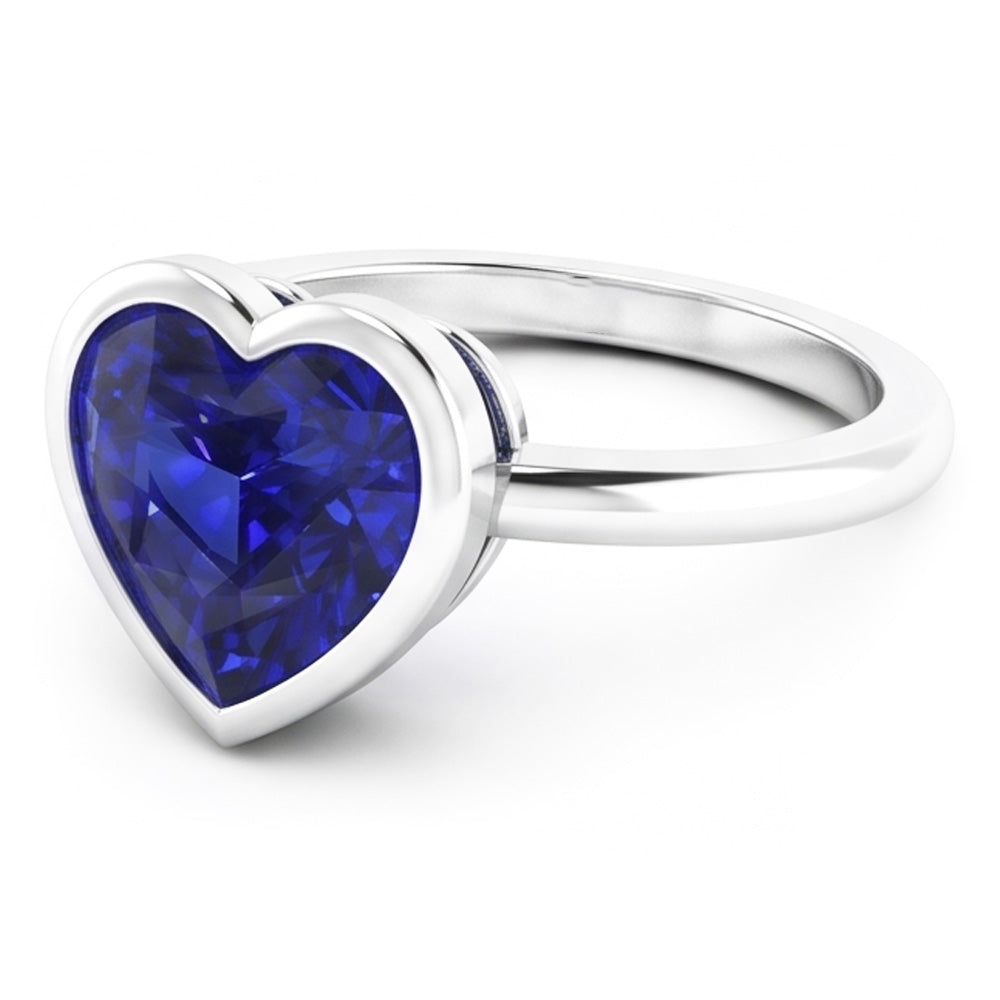 Solitaire Ring Heart Bezel Set Sri Lankan Sapphire 2 Carats Gold