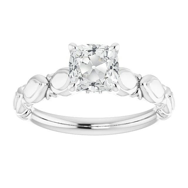 Solitaire Ring Natural Cushion Old Mine Cut Diamond 3.50 Carats White Gold