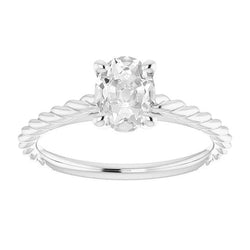 Solitaire Ring Natural Oval Old Mine Cut Diamond Prong Set 3 Carats Rope Style