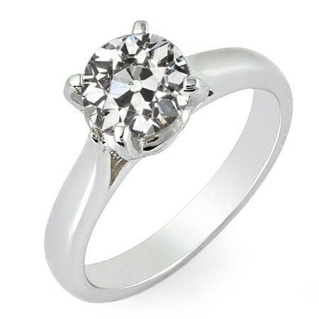 Solitaire Ring Natural Round Old Mine Cut Diamond Ladies Jewelry 2 Carats