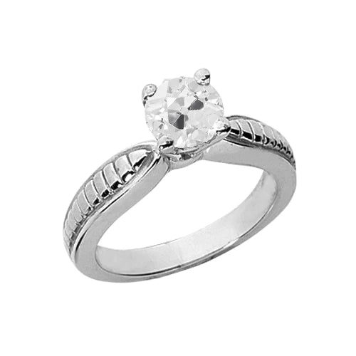 Solitaire Ring Old Cut Genuine Round Diamond 1 Carat White Gold Jewelry