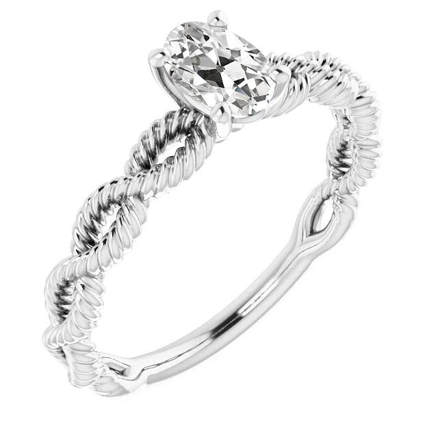 Solitaire Ring Old Cut Oval Real Diamond Twisted Rope Style 2.50 Carats