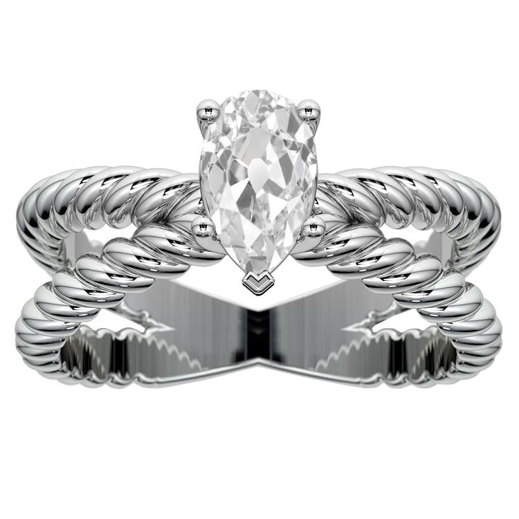 Solitaire Ring Old Cut Pear Genuine Diamond Split Shank 2.25 Carats Rope Style