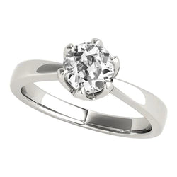 Solitaire Ring Old Cut Real Diamond 6 Prong Set Gold 1.50 Carats Tapered Shank